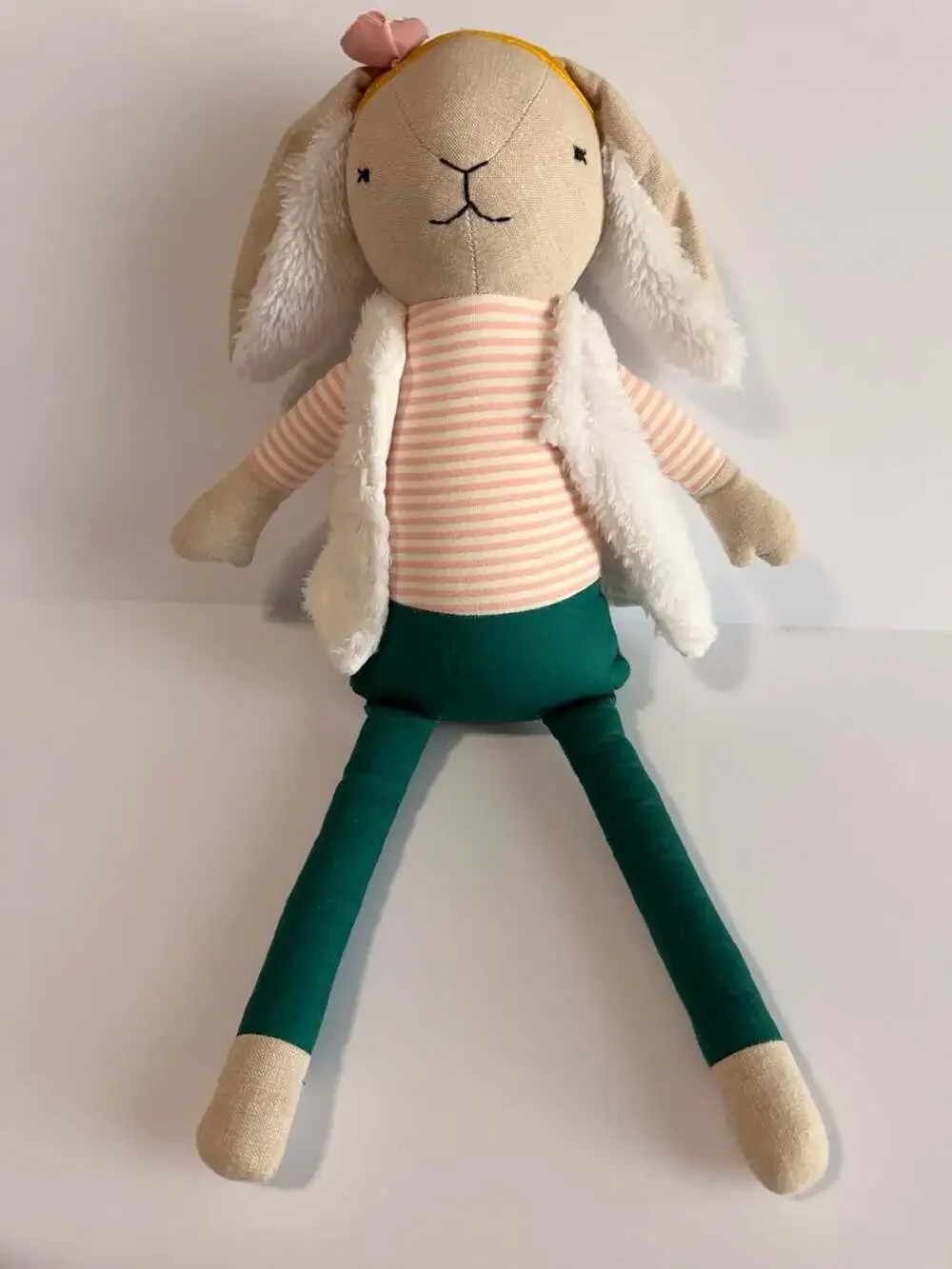 Pillowfort Bunny Stuffed Animal Plush Toy with Striped Shirt and Faux Fur Vest